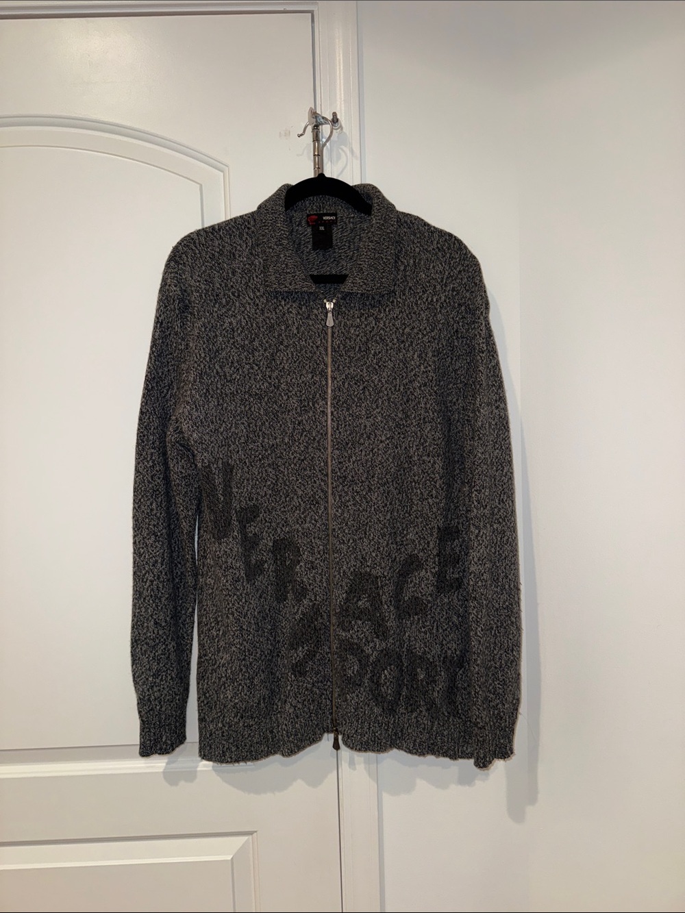 Versace Men’s Charcoal Gray Zip-Up Knit Sweater